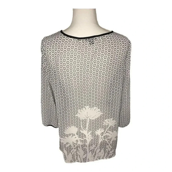 Ann Taylor Medium Black & White Sheer Blouse‎ with Tie - Picture 3 of 4